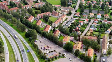 Flygbild över bostadsområde
