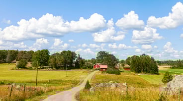 Rött hus på landsbygden