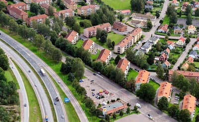 Flygbild över bostadsområde