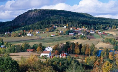 Landsbygd med hus och åkrar, Omne i Ångermanland
