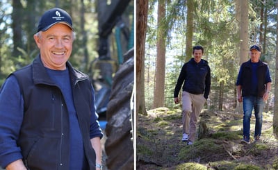 Delad bild på Staffan och Martin i skogen