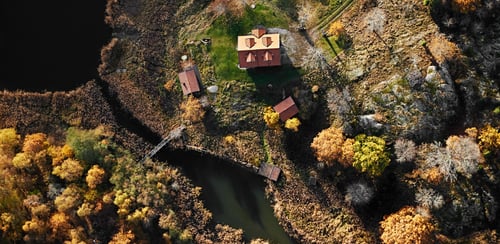 An aerial view of a farm in the country side