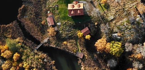 An aerial view of a farm in the country side