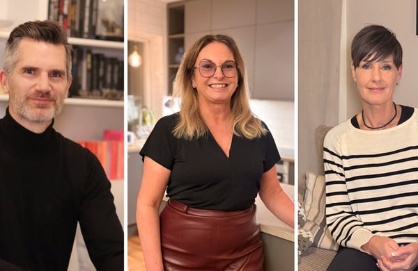 Tredelad bild på Tobias, Anna och Maria i sina hem