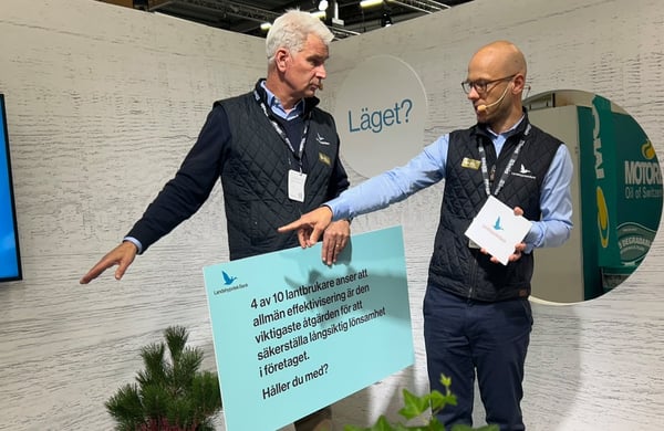 Stefan Malmström och Johan Dymling presenterar vad 500 lantbrukare anser behövs för lönsamhet och fortlevnad i en föränderlig tid på Elmia Lantbruk