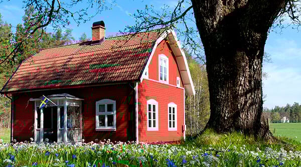Rött hus vid sommaräng